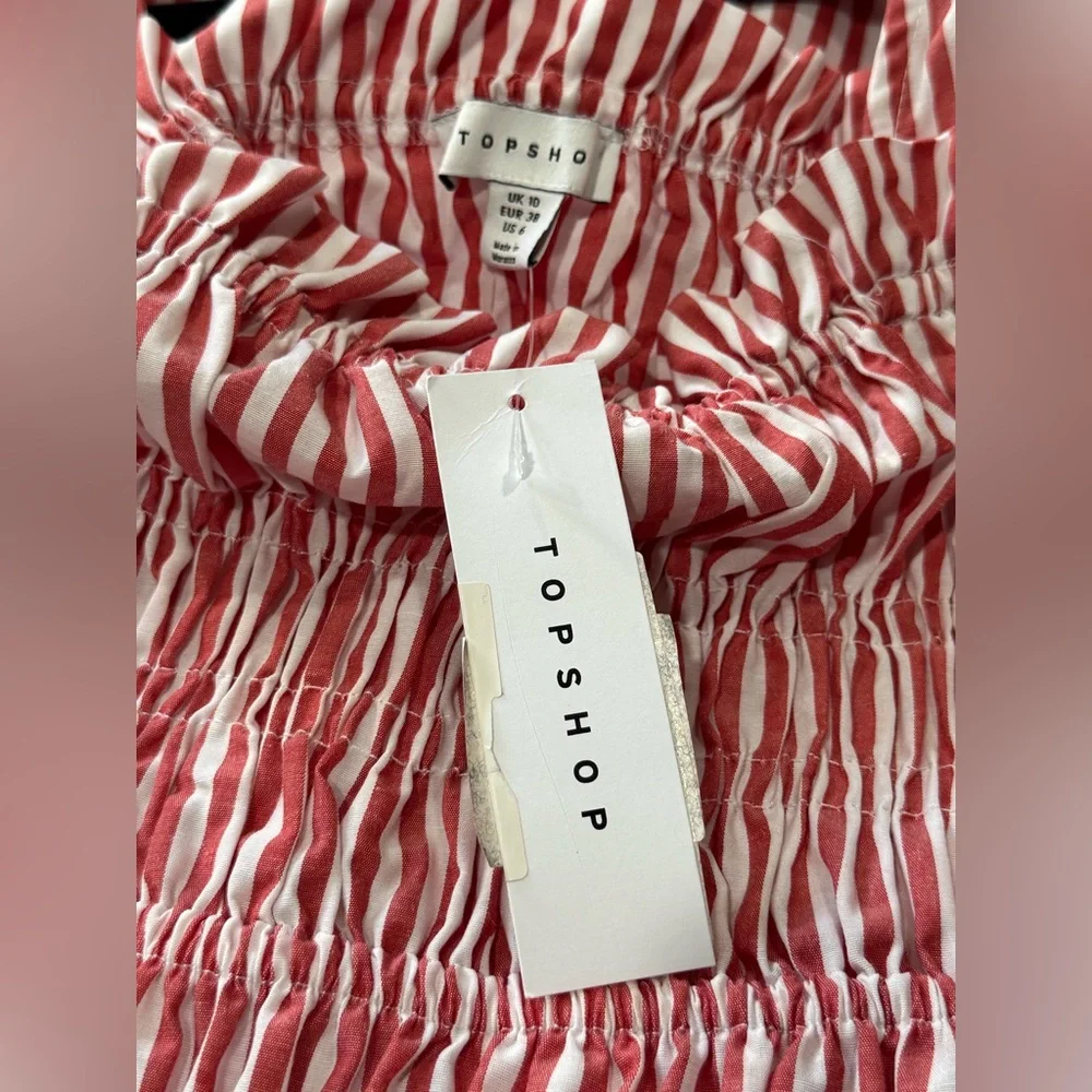 Topshop Striped Poplin Tiered Midi Dress Sz 6 NWT - Picture 6 of 7